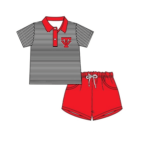 (Custom Design Preorder MOQ 5) Team's TW Print Polo Top Red Shorts Boys Summer Clothes Set