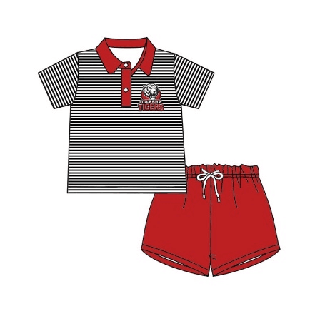 (Custom Design Preorder MOQ 5) Team's T Print Polo Top Red Shorts Boys Summer Clothes Set