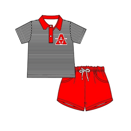 (Custom Design Preorder MOQ 5) Team's A Print Polo Top Red Shorts Boys Summer Clothes Set