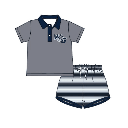 (Custom Design Preorder MOQ 5) Team's WG Print Polo Top Stripes Shorts Boys Summer Clothes Set