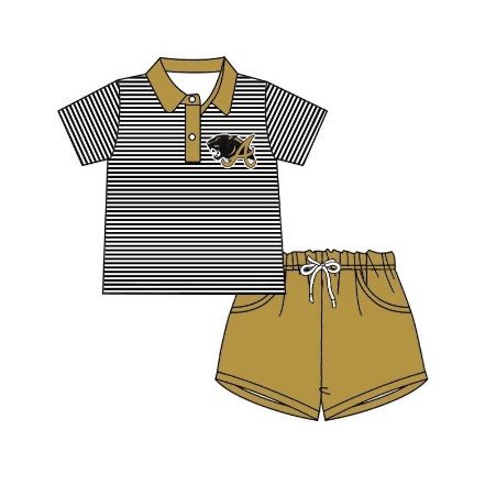 (Custom Design Preorder MOQ 5) Team's A Print Polo Top Mustard Shorts Boys Summer Clothes Set