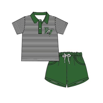 (Custom Design Preorder MOQ 5) Team's RV Print Polo Top Green Shorts Boys Summer Clothes Set