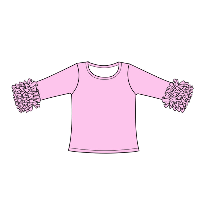 (Custom Design Preorder MOQ 5) Pink Color Girls Icing Ruffle Long Sleeve Tee Shirts Tops