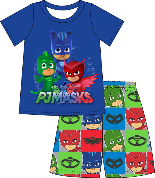 (Custom Design Preorder MOQ 5) Cartoon Masks Print Boys Summer Clothes Set