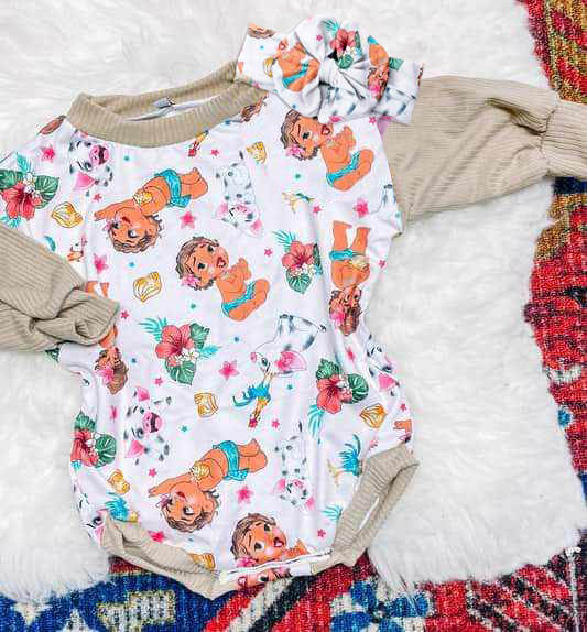 (Custom Design Preorder MOQ 5) Cute Baby Girls Flowers Print Baby Girls Long Sleeve Romper With Headband