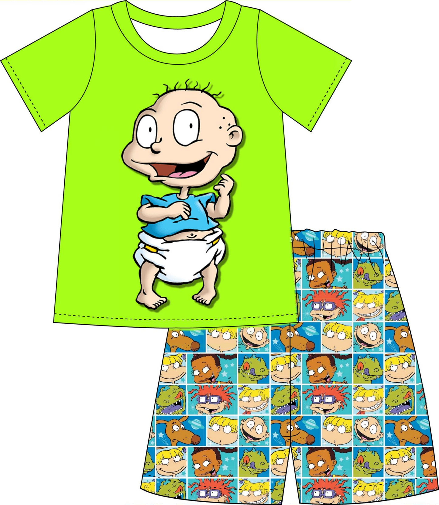 (Custom Design Preorder MOQ 5) Rugrat Print Boys Summer Clothes Set