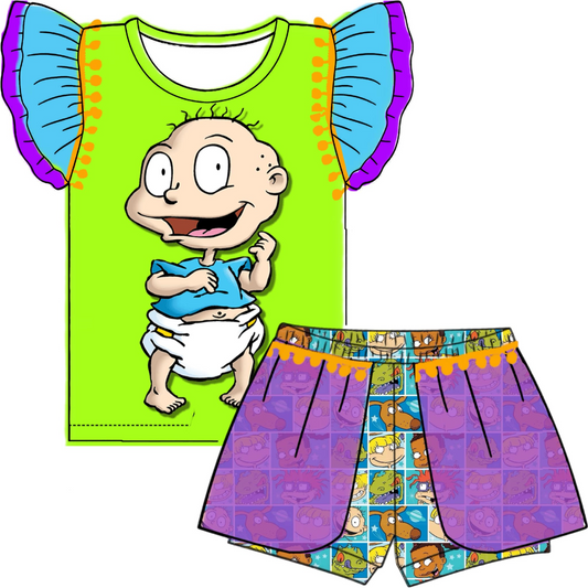 (Custom Design Preorder MOQ 5) Rugrat Print Girls Summer Clothes Set