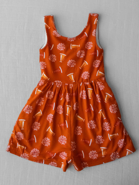 (Custom Design Preorder MOQ 5) Cheer Brown Print Pockets Girls Sleeveless Short Leggy Jumpsuits