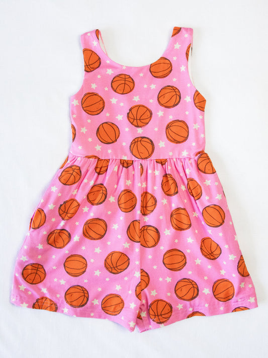 (Custom Design Preorder MOQ 5) Basketball Stars Print Pockets Girls Sleeveless Short Leggy Jumpsuits
