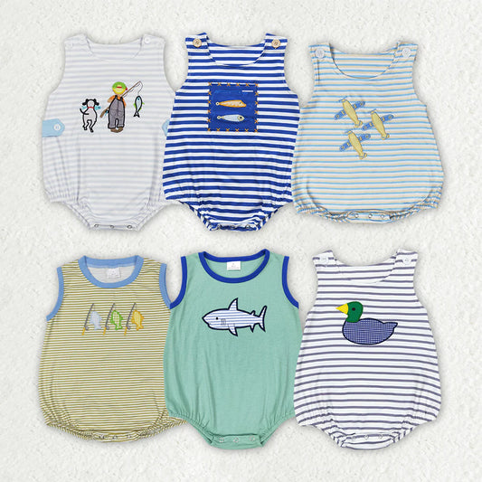 Cute Embroidery Baby Boys Summer Bubble Romper Brothers Wear