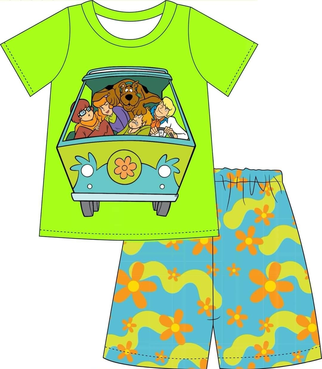 (Custom Design Preorder MOQ 5) Cartoon Dog Print Boys Summer Clothes Set