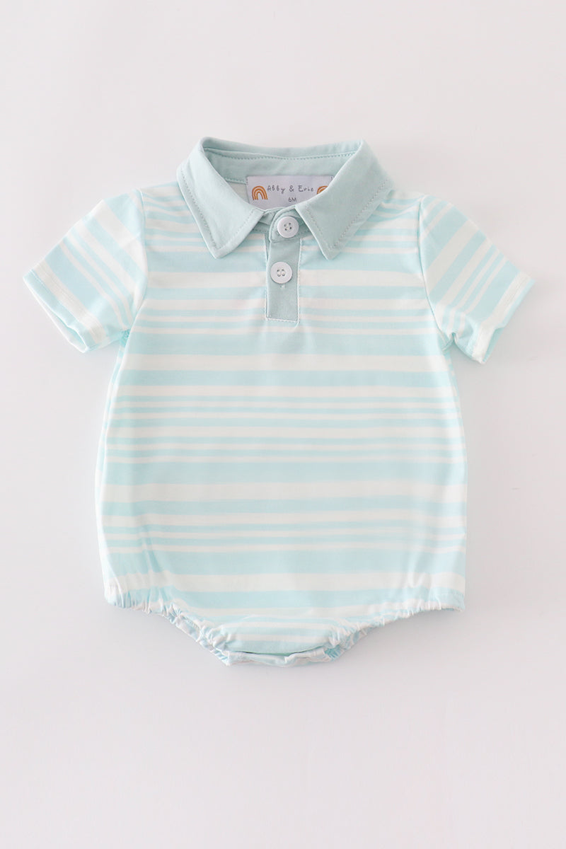 (Custom Design Preorder MOQ 5) Light Blue Stripes Print Baby Boys Spring Romper