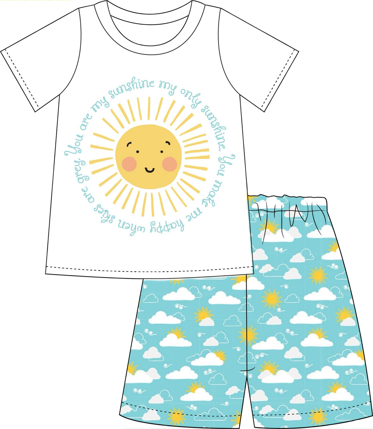 (Custom Design Preorder MOQ 5) Sunshine Print Boys Summer Clothes Set