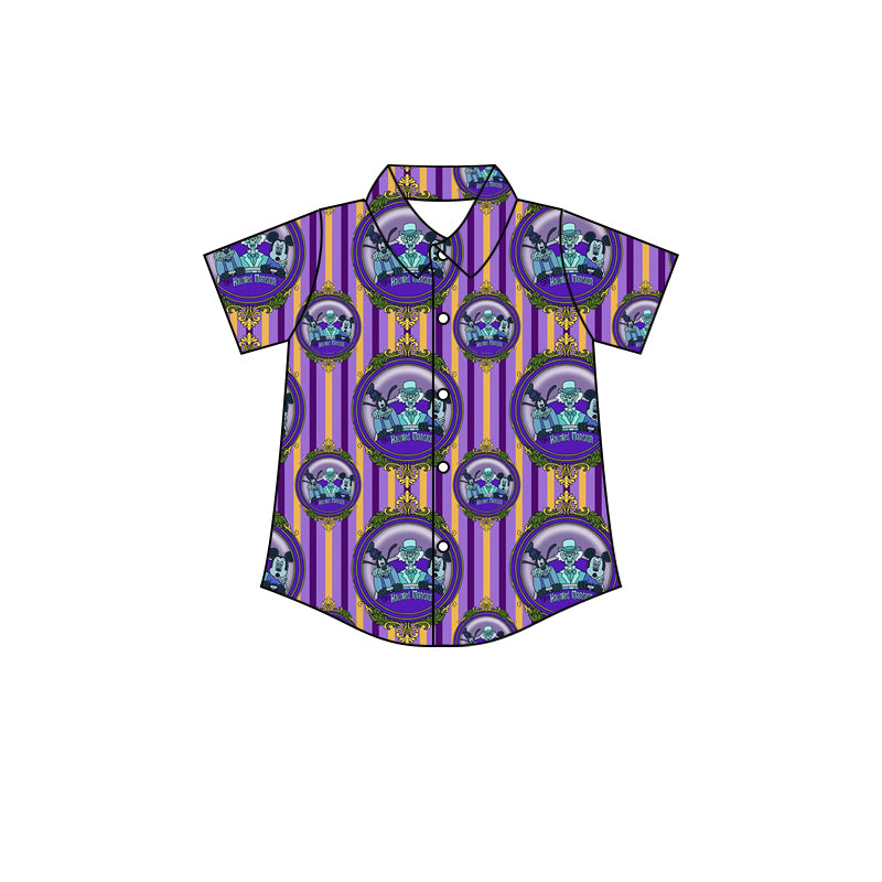 (Custom Design Preorder MOQ 5) Cartoon Mouse Purple Stripes Print Boys Summer Tee Shirts Top