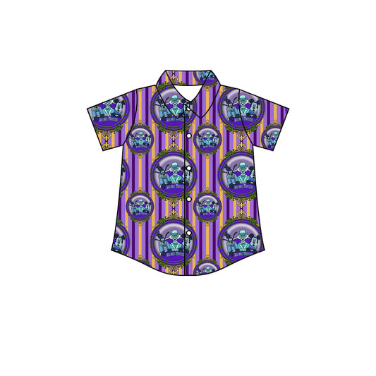 (Custom Design Preorder MOQ 5) Cartoon Mouse Purple Stripes Print Boys Summer Tee Shirts Top