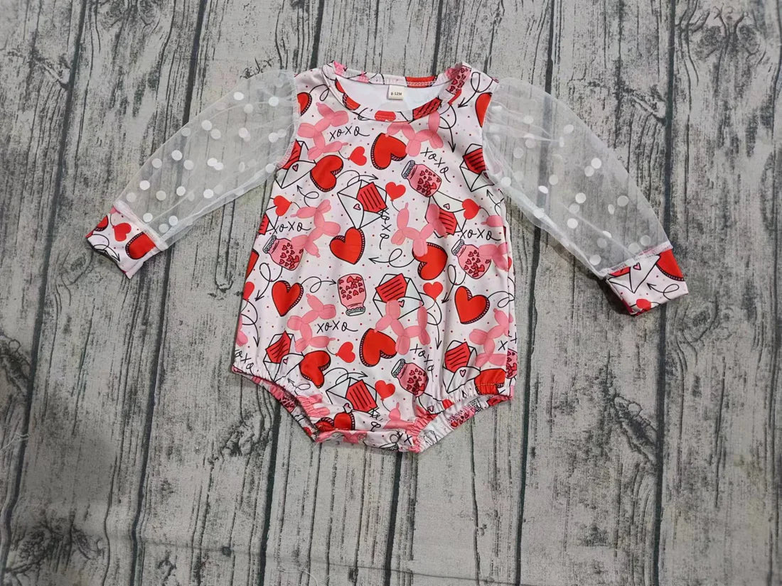 (Custom Design Preorder MOQ 3) Pink Heart XOXO Print Baby Girls Valentine's Day Romper