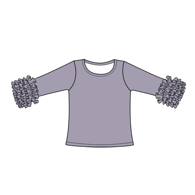 (Custom Design Preorder MOQ 5) Warm Gray Color Girls Icing Ruffle Long Sleeve Tee Shirts Tops