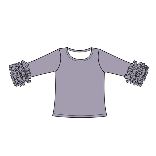 (Custom Design Preorder MOQ 5) Warm Gray Color Girls Icing Ruffle Long Sleeve Tee Shirts Tops