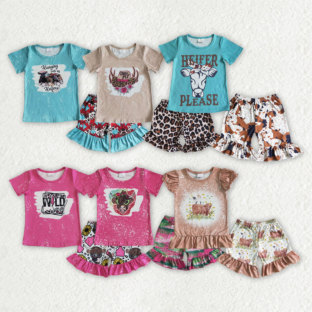 (Promotion) Western Cowgirl Print Girls Summer Outfits Sisters Wear