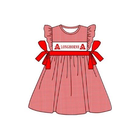 (Custom Design Preorder MOQ 5) Team's LONGHORNS Print Girls Knee Length Summer Dress