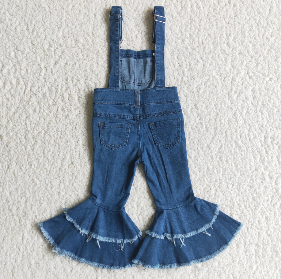 Girls suspender denim overall flare bell bottoms jumpsuit     D2-30