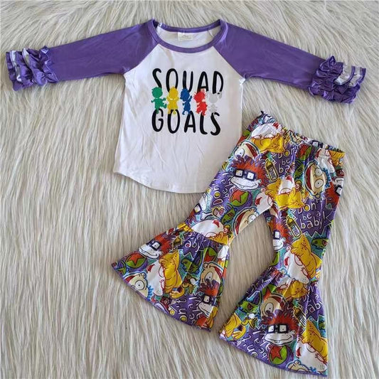 (Promotion)6 A25-5 Cartoon Long sleeve bell bottom pants outfits