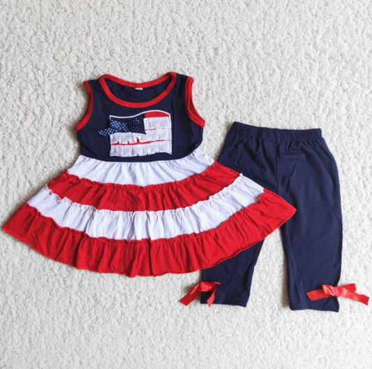 (Promotion)Girls sleeveless embroideried 4th of July capris outfits