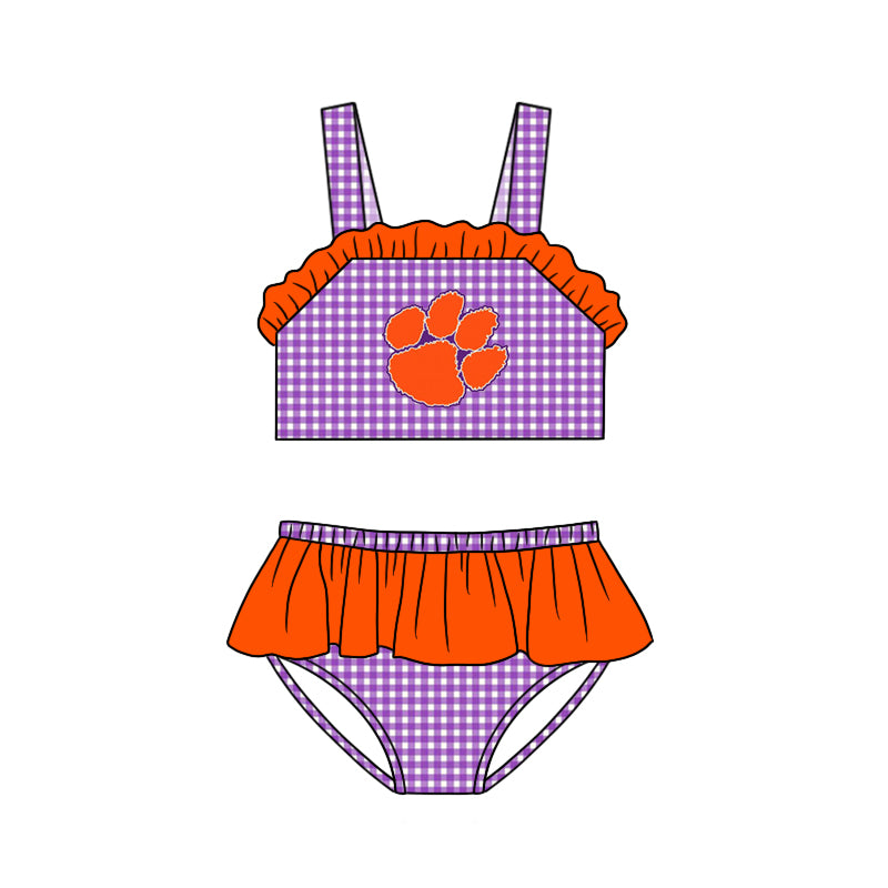 (Custom Design Preorder MOQ 5) Girls purple plaid summer 2 pcs swinsuit