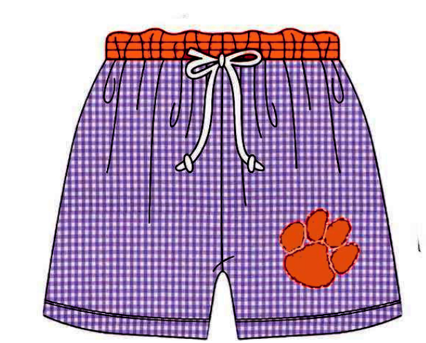 (Custom Design Preorder MOQ 5) Boys purple plaid summer swim trunks