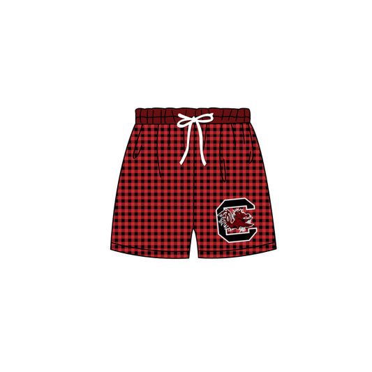 (Custom Design Preorder MOQ 5) Boys red plaid summer swim trunks