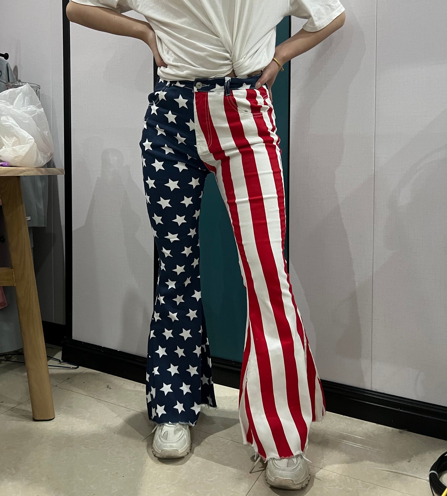 P0119 Adult star & stripes denim 4th of July bell bottom jeans