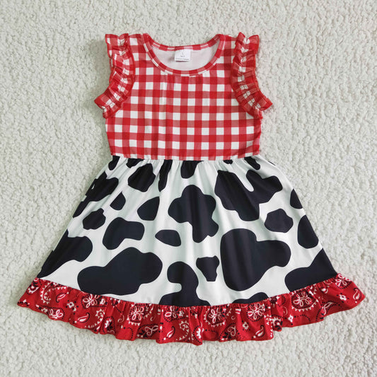 (Promotion)Sleeveless cowhide print girls knee length dress -GSD0015