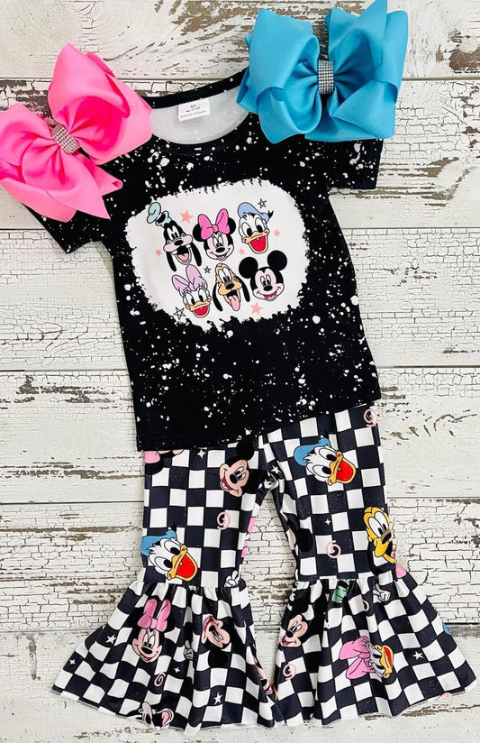 Girls cartoon print bell pants outfits   GSPO0445