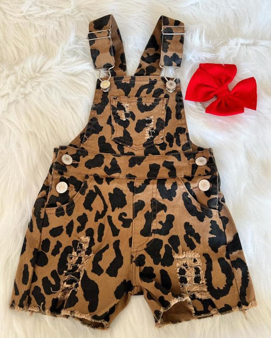 Baby girls leopard suspender denim overall shorts jumpsuit SS0018