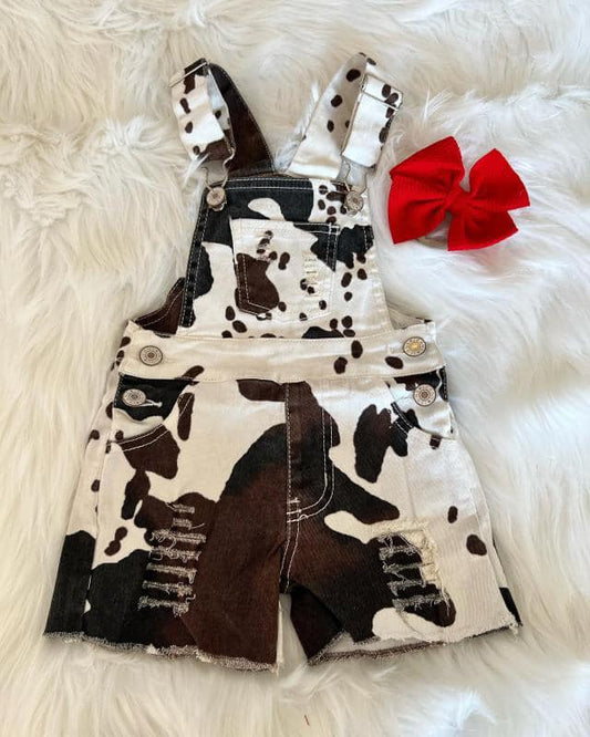 Baby girls cow print suspender denim overall shorts jumpsuit SS0019
