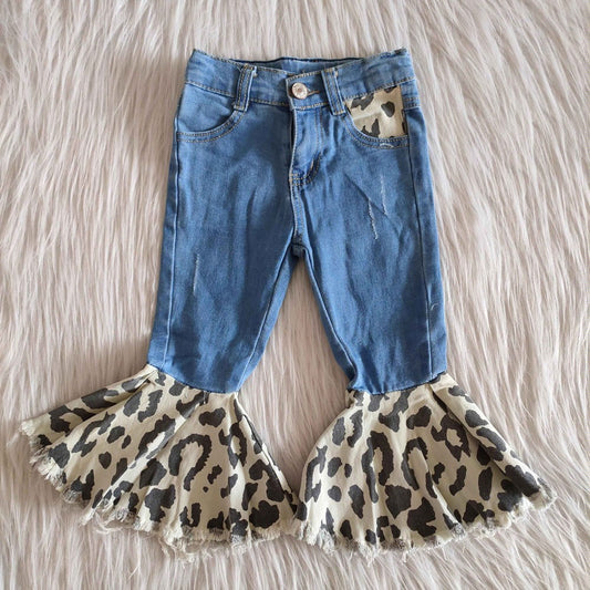 Bell bottom blue leopard jeans          C14-21