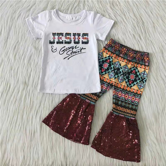 (Promotion)Short sleeve bell bottom pants outfits A3-9