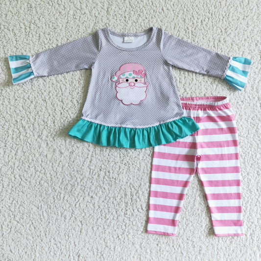 (Promotion)6 A11-27 Santa Top Pink Stripes Legging Pants Girls Christmas Outfits