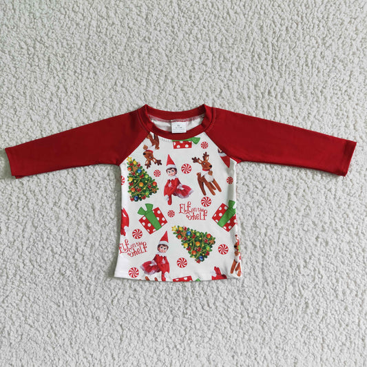 (Promotion)6 A12-21 Boys Raglan Sleeve Christmas Tee Shirts Top