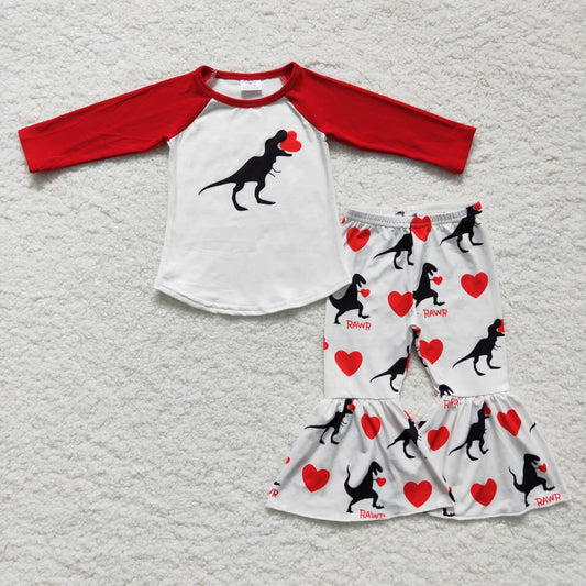 Girls long sleeve dinosaur Valentine's Day outfits   6 A16-12