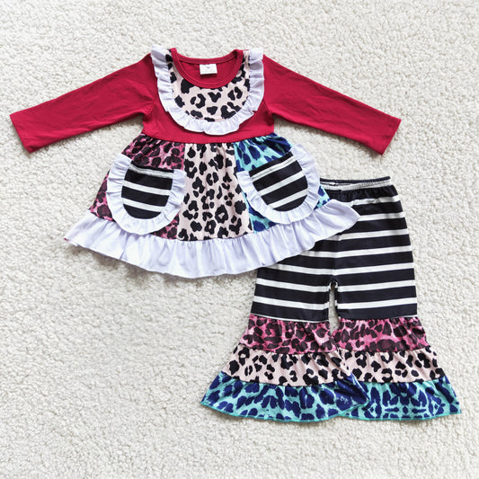 (Promotion)Girls long sleeve leopard print pockets outfits  6 A22-18