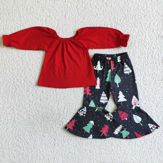 (Promotion)6 A24-5 Red Top Chritsmas Tree Bell Pants Girls Outfits