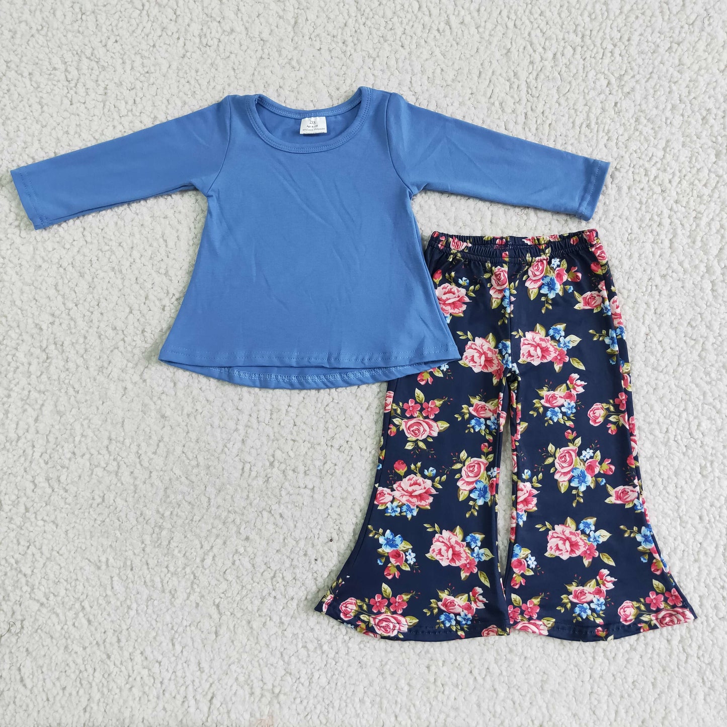 (Promotion)Blue Top Flowers Bell Pants Outfits   6 A25-3