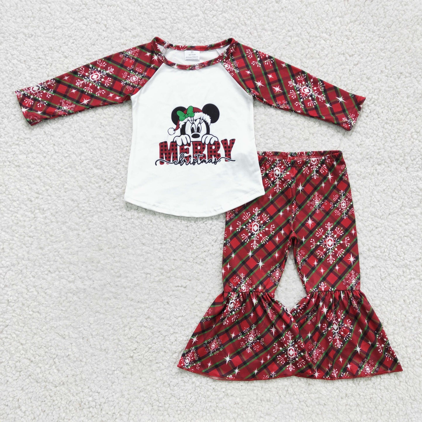 (Promotion)Girls Merry Christmas Cartoon Mouse Print Outfits   6 A3-28