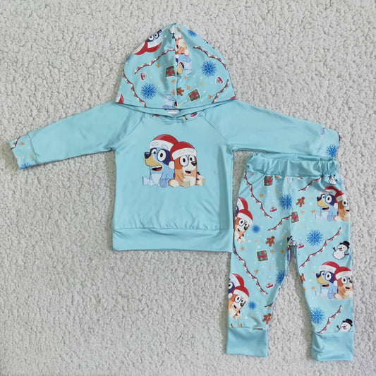 (Promotion)Boy's blue cartoon dog hooded Christmas outfits    6 B11-17