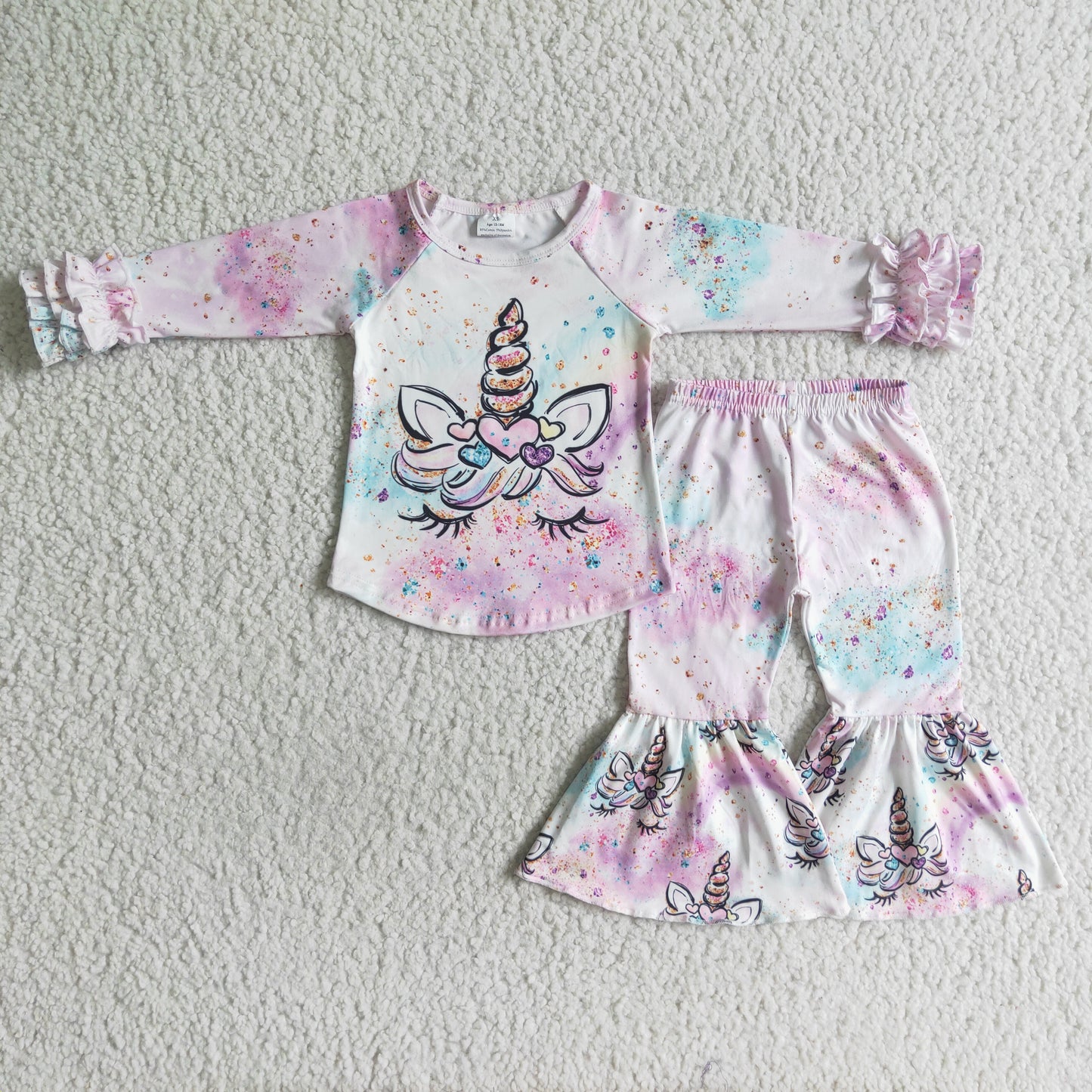 (Promotion) 6 B3-16 Pink Tie-dye Unicorn Print Girls Clothes Sets