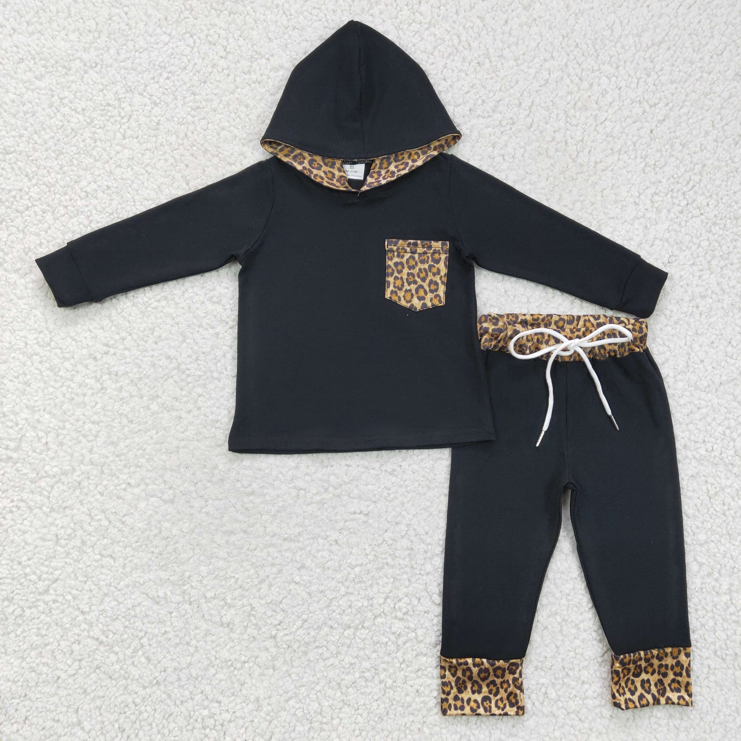 (Promotion)Girls brown leopard print black hoodie outfits 6 C7-16