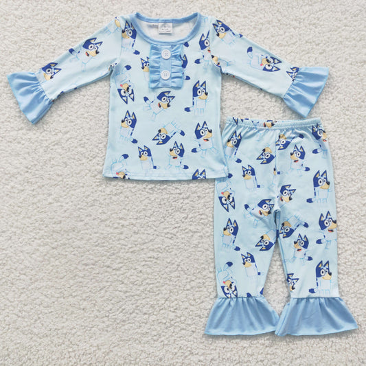 Girls blue cartoon dog print pajamas  6 C9-16