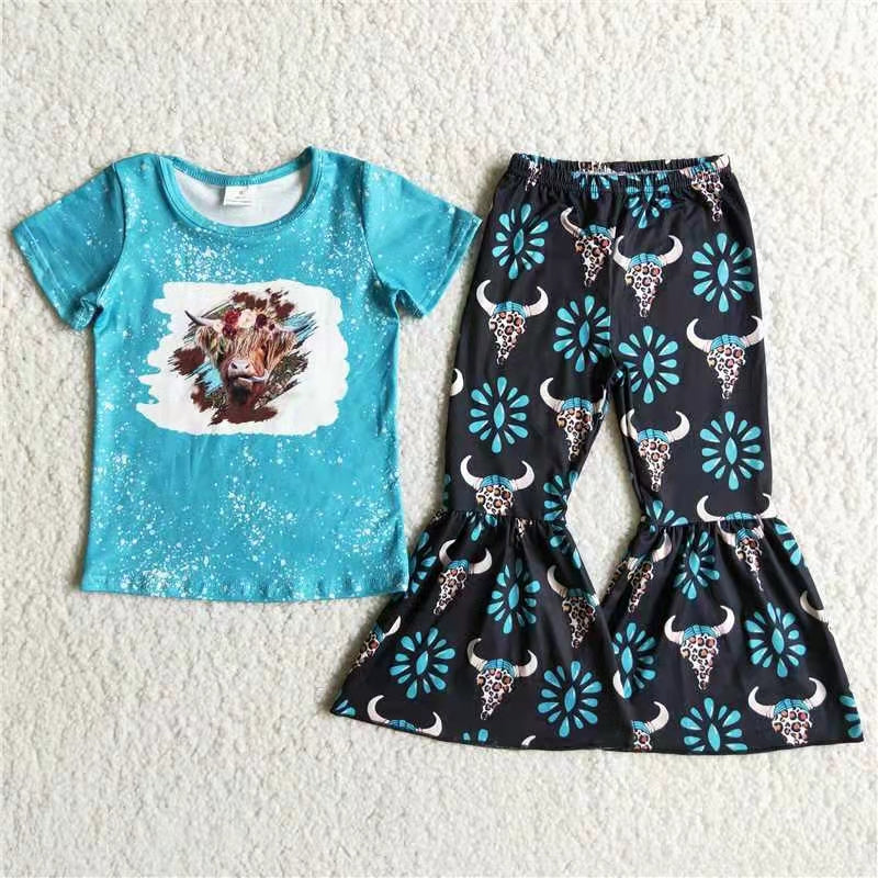 (Promotion)Short sleeve bell bottom pants outfits   D8-28