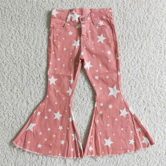 Pink star denim bell bottom jeans C14-11